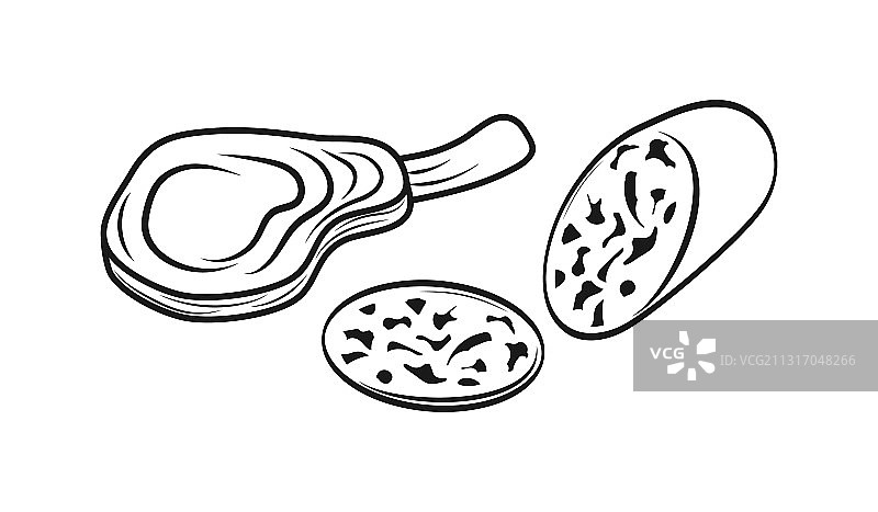 白色背景上的香肠牛排图标图片素材