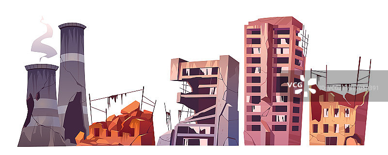 被摧毁的城市建筑战争破坏场景图片素材