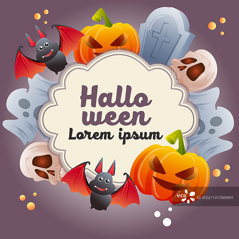 万圣节主题：骷髅、蝙蝠和墓碑图片素材