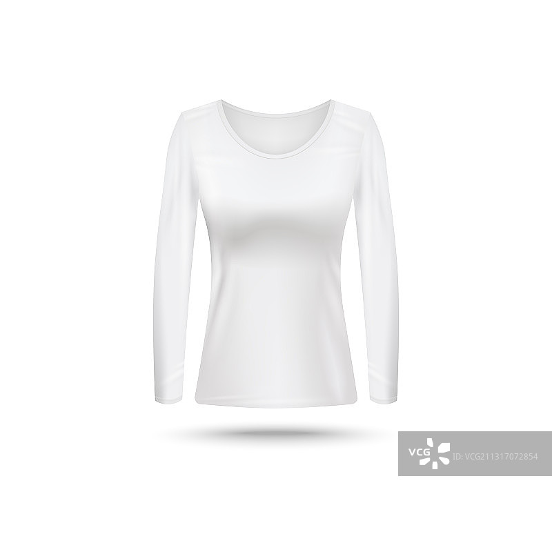白色女士长袖T恤样机写实图片素材
