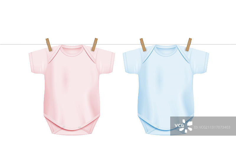 晾衣绳上挂着的新生儿连体衣图片素材