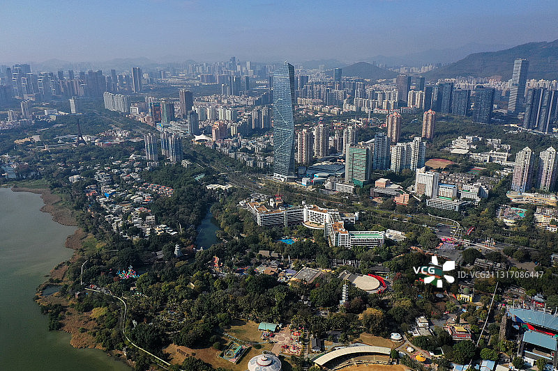 广东省深圳市南山区深圳湾公园欢乐海岸华侨城湿地公园航拍图片素材