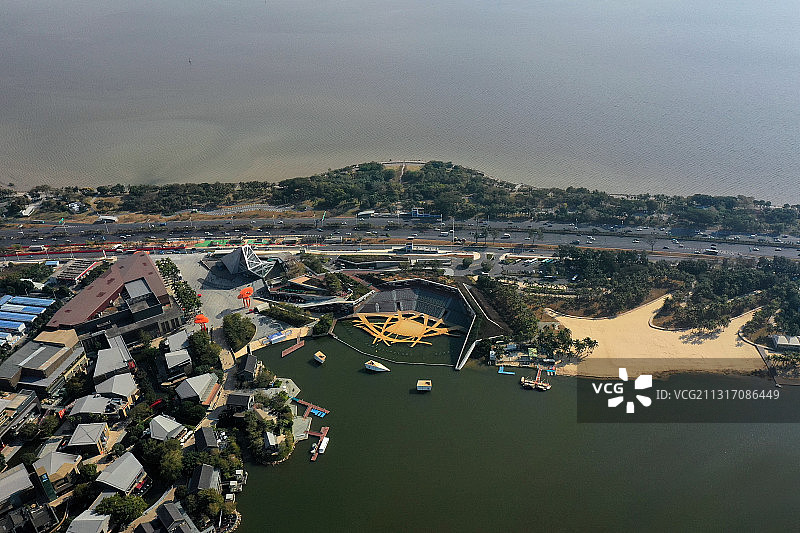 广东省深圳市南山区深圳湾公园欢乐海岸香港大学深圳医院航拍图片素材