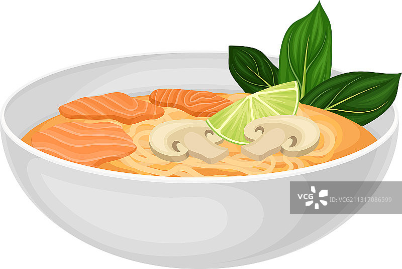 三文鱼蘑菇汤面图片素材