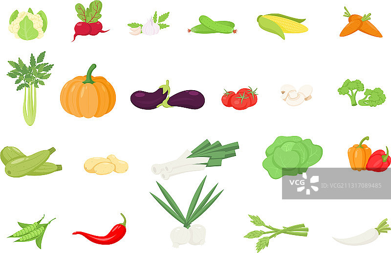 卡通风格蔬菜图标合集图片素材