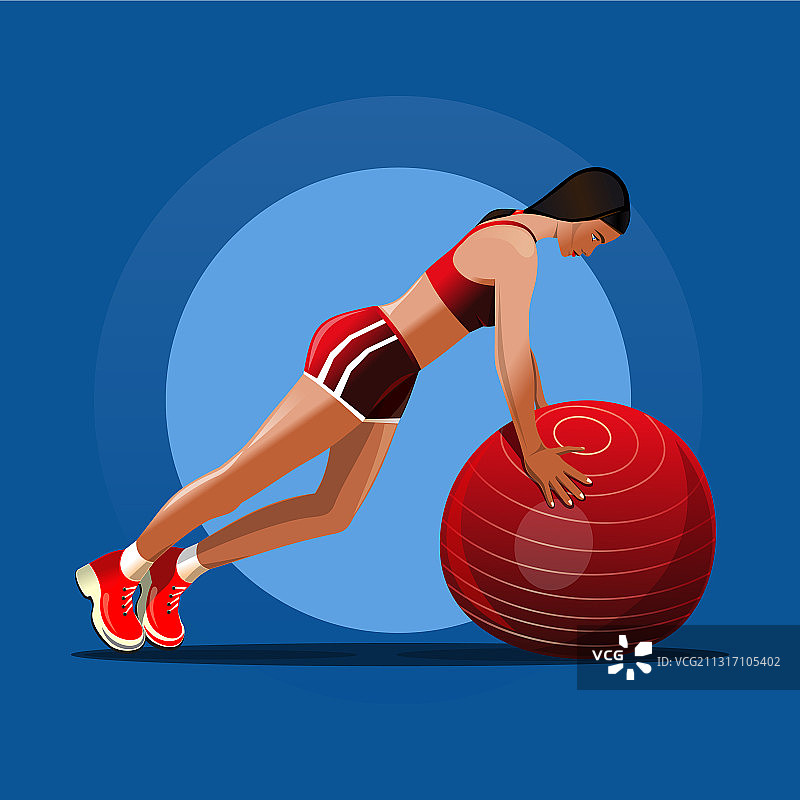 健身球和红色健身球上的女孩图片素材