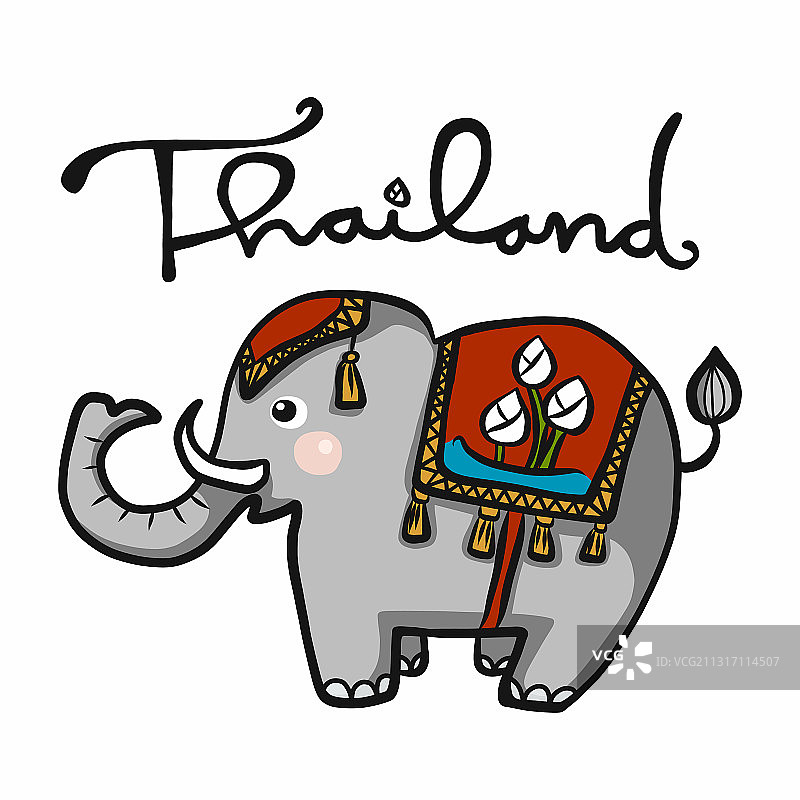 穿红色卡通服装的泰国大象图片素材