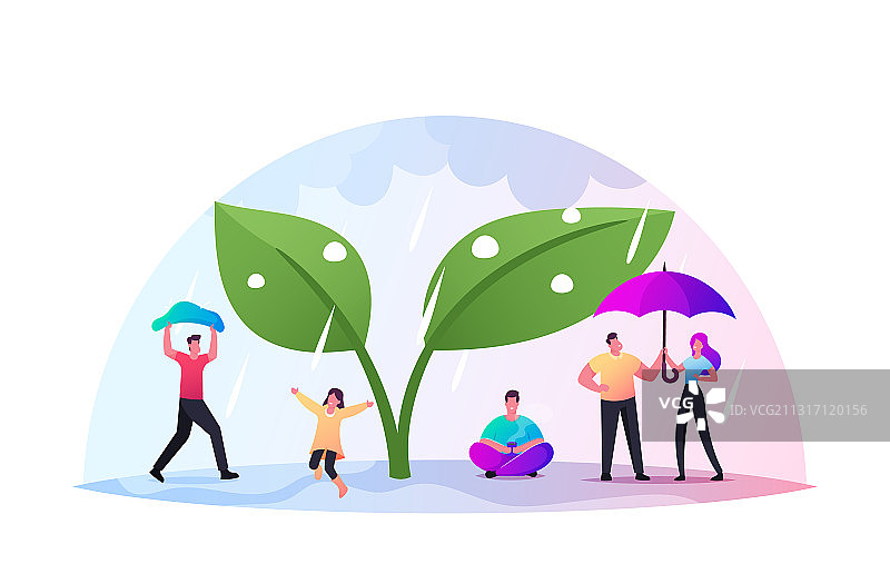 躲雨的快乐小人图片素材