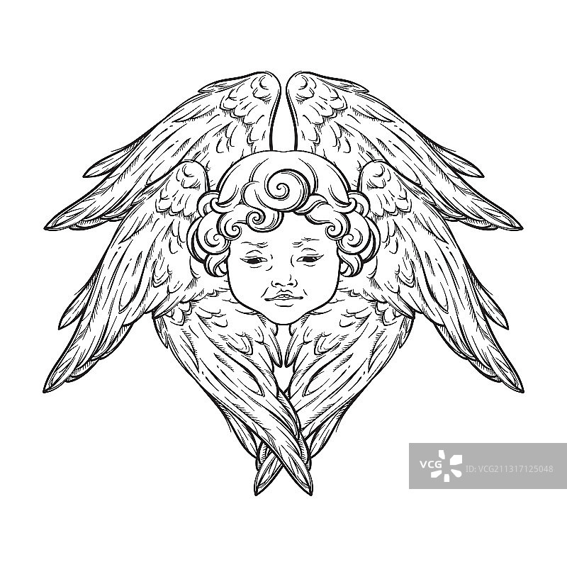 六翼天使：可爱的卷发微笑宝宝图片素材