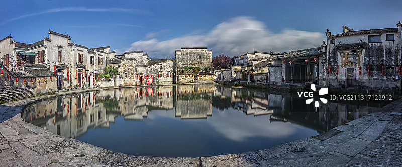 宏村月沼全景图图片素材