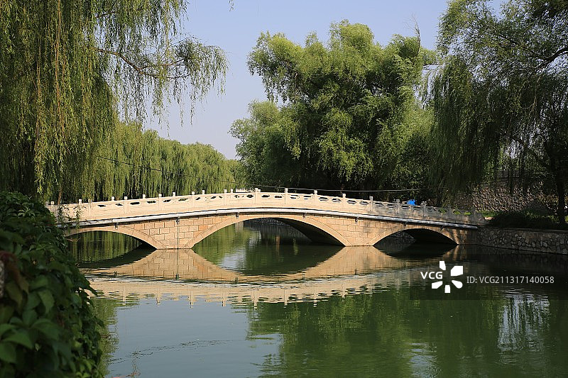 北京颐和园南如意门旁的三孔石桥图片素材