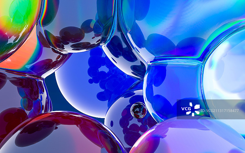 彩色透明玻璃球体 3D渲染图片素材