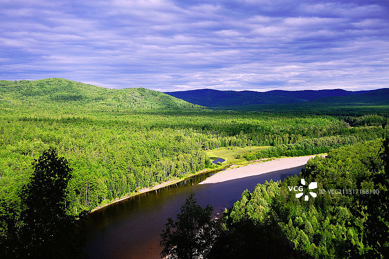 大兴安岭河流山林风光图片素材