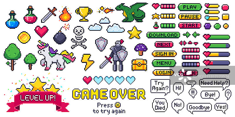 像素风游戏元素数字生命条图片素材