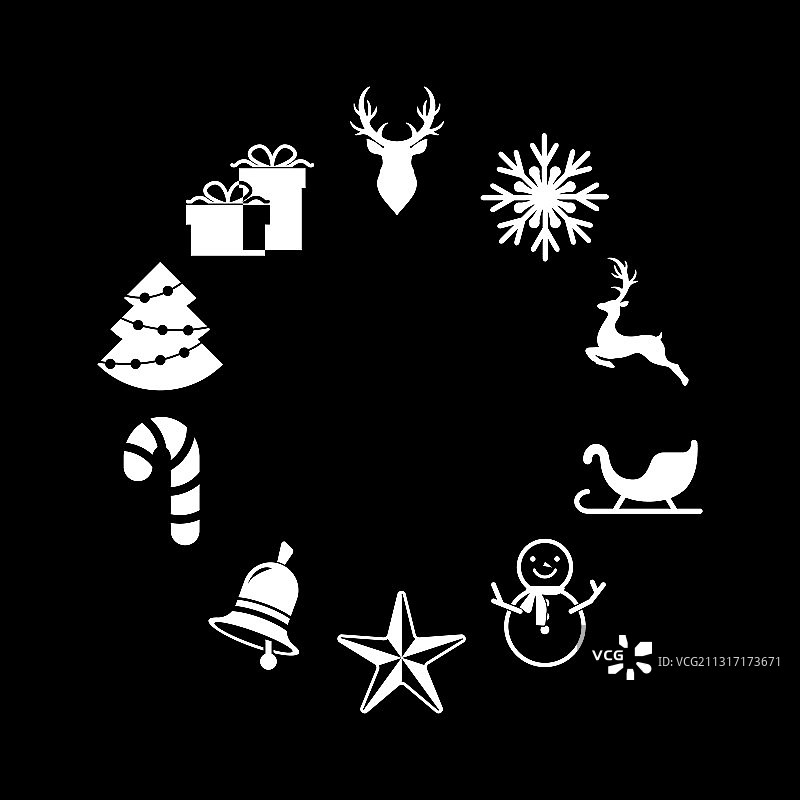圣诞镂空边框驯鹿雪橇合集图片素材
