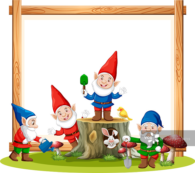 白色背景上带空白banner的小矮人群体图片素材