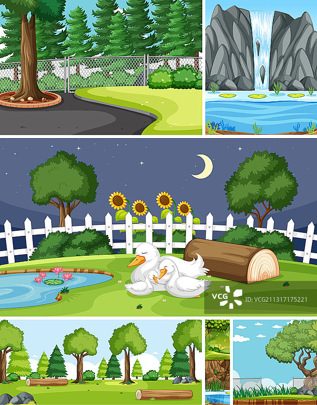 六个不同场景的自然背景卡通图片素材