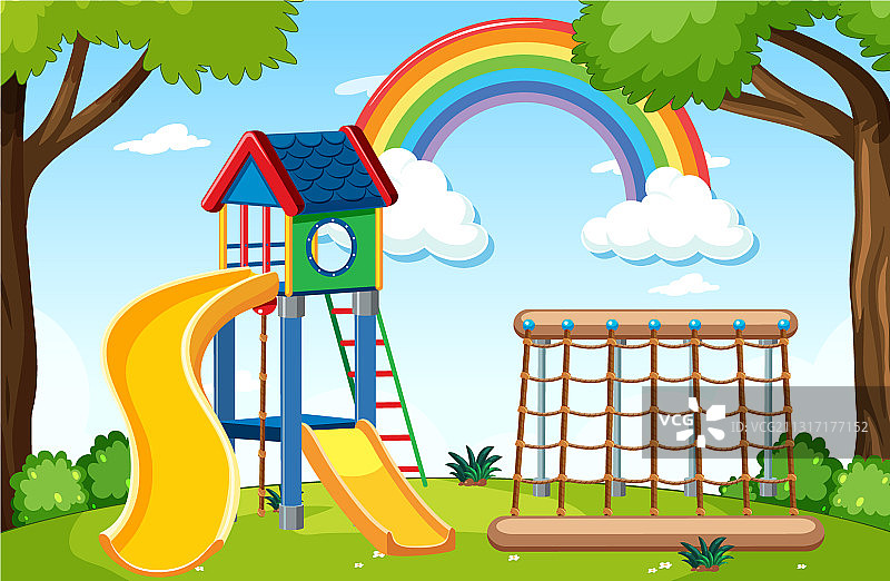 公园里的儿童游乐场与彩虹图片素材