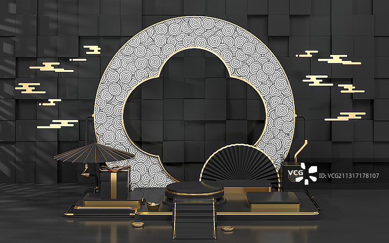 中国风三维展示台 3D渲染图片素材