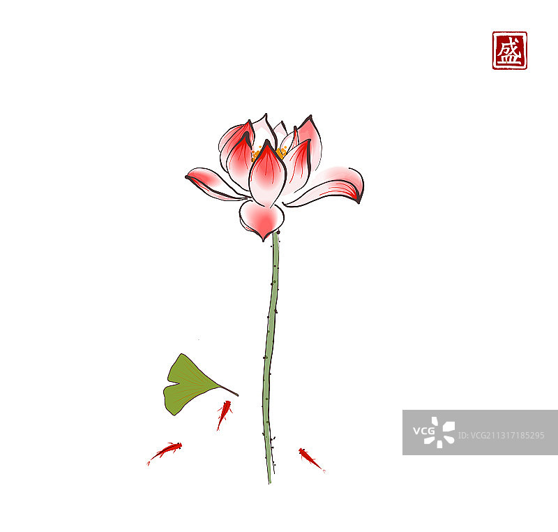 莲花、银杏叶和三个小红点图片素材