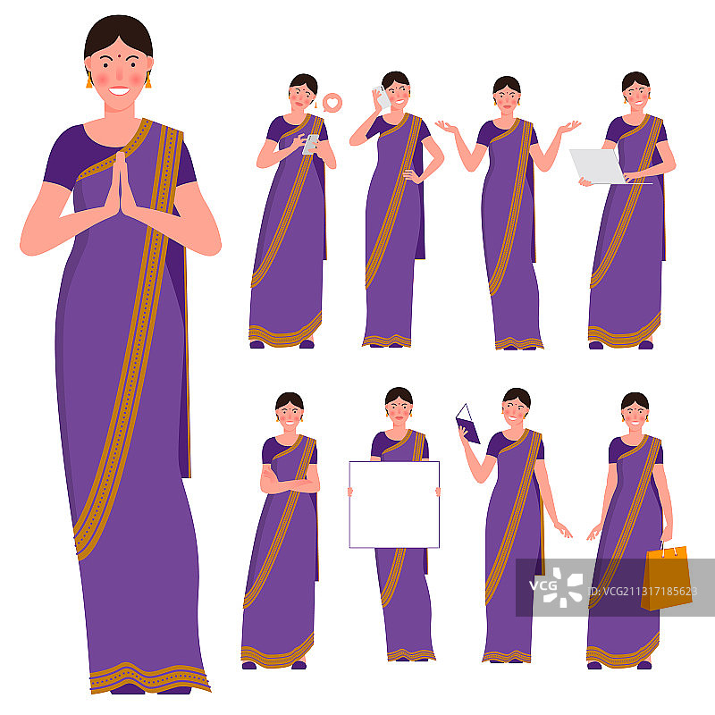 印度年轻女性姿势和动作图片素材