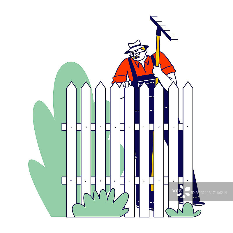 穿着工作服和巴拿马帽的年长邻居图片素材