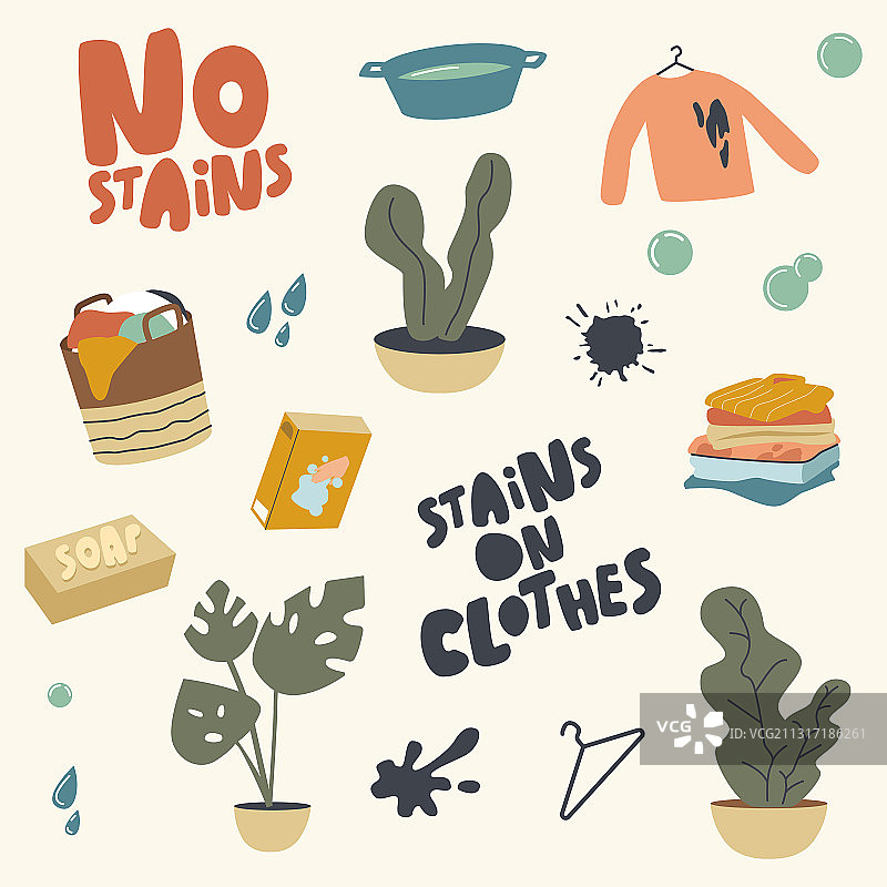 衣物污渍与脏衣篮图标合集图片素材