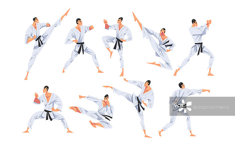 男人做各种空手道姿势图片素材