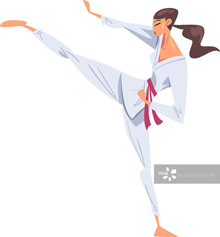 空手道女孩使出强力一踢图片素材