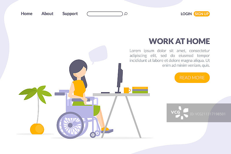残疾男人居家办公登录页模板图片素材