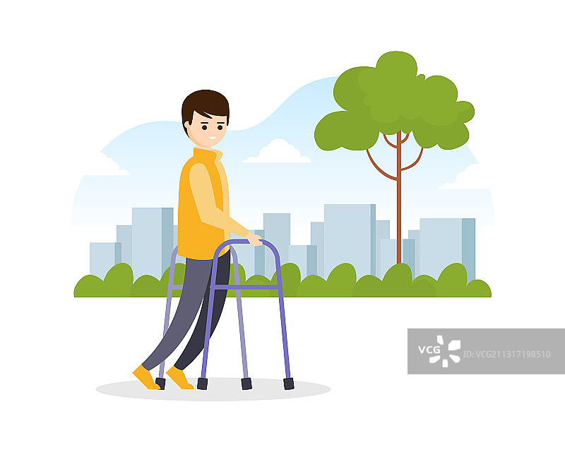 使用助行器行走的年轻人图片素材