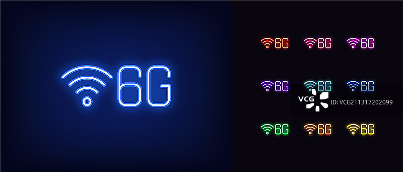 霓虹灯6G网络图标高科技标志图片素材