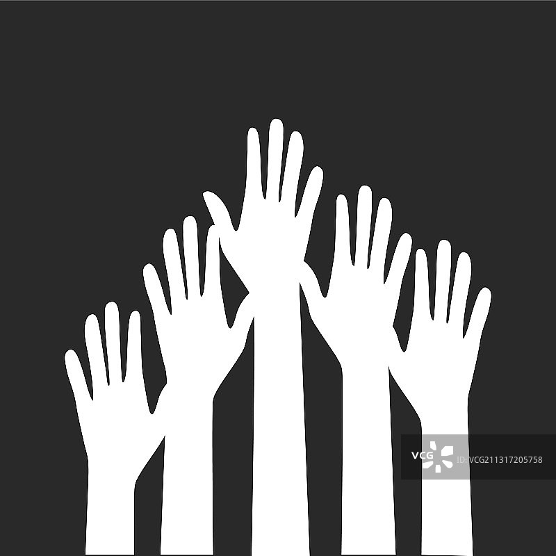 黑色背景上的志愿者举起双手图片素材