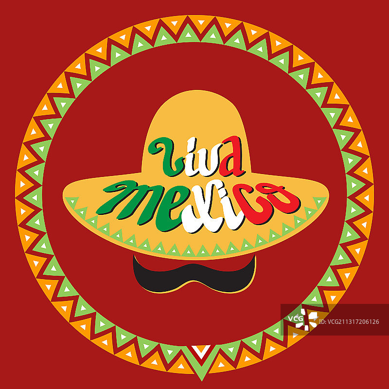 手绘墨西哥万岁文字和卡通阔边帽图片素材