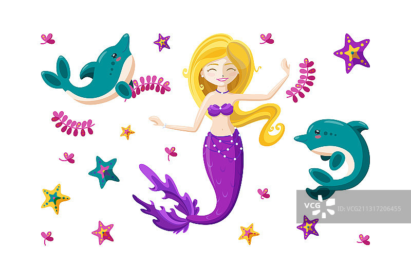 仙女美人鱼可爱小海豚素材图片素材