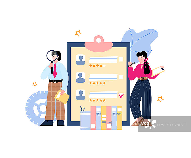 招聘和雇用横幅与人力资源经理扁平图片素材