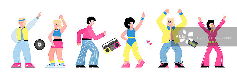 80年代迪斯科派对banner，扁平风人物图片素材