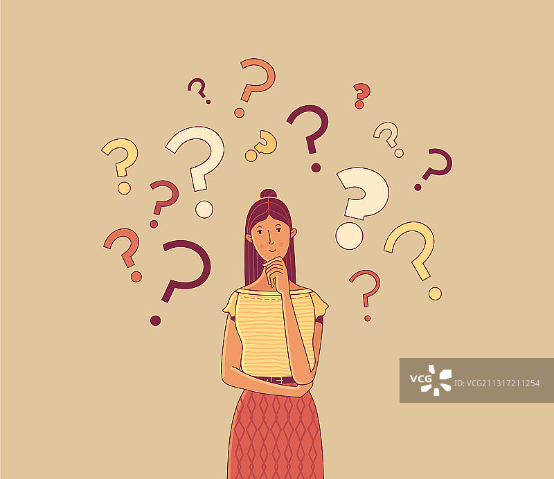 扁平风格的沉思女孩图片素材