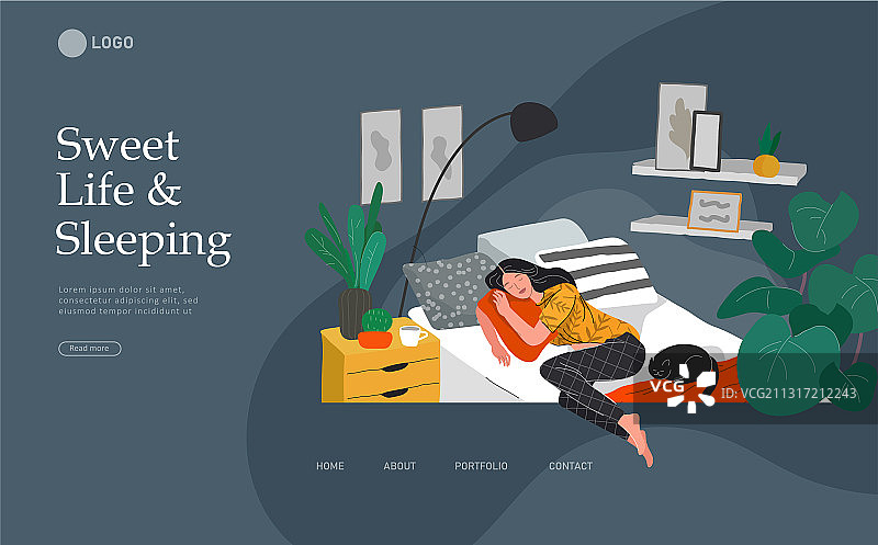 甜美女孩睡眠着陆页模板图片素材