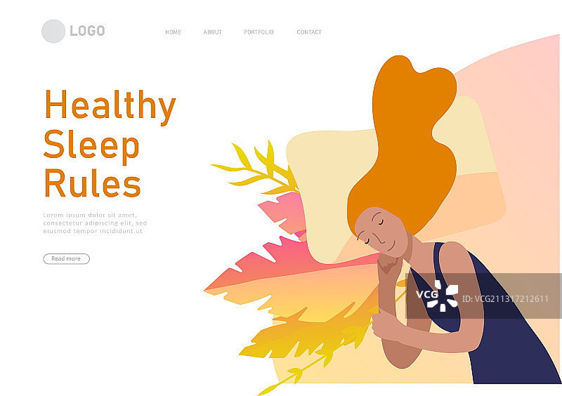 睡眠角色女孩着陆页模板图片素材