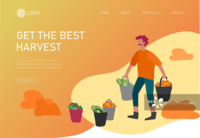 人们聚集收获农作物着陆页模板图片素材