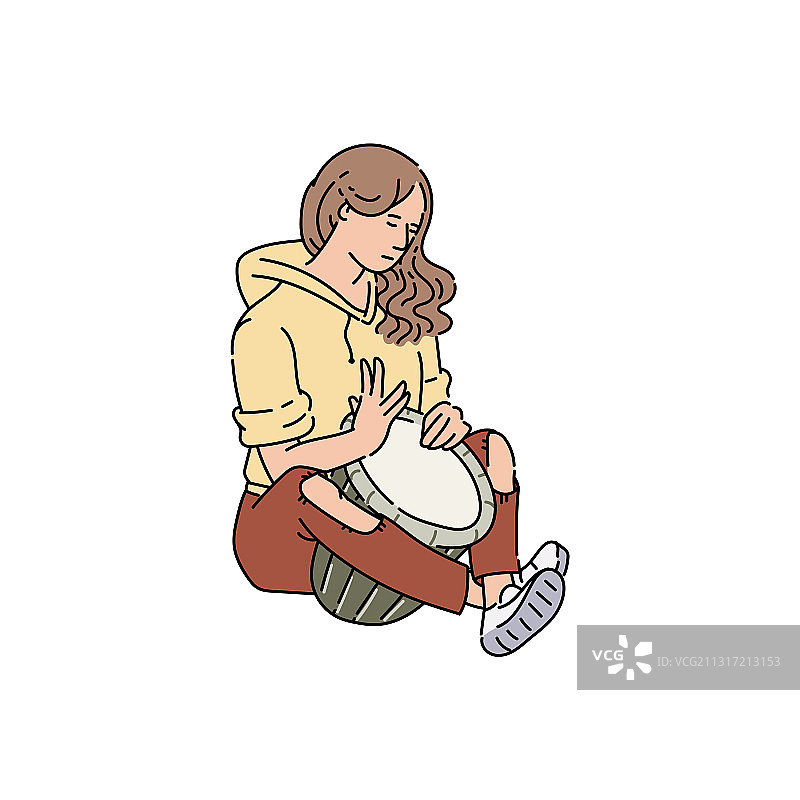 街头音乐表演者女性角色素描图片素材