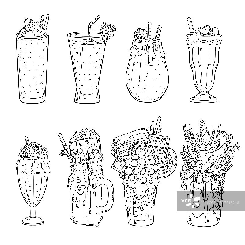 奶昔和鸡尾酒草图图片素材
