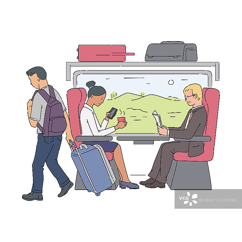 坐在窗边的列车乘客图片素材