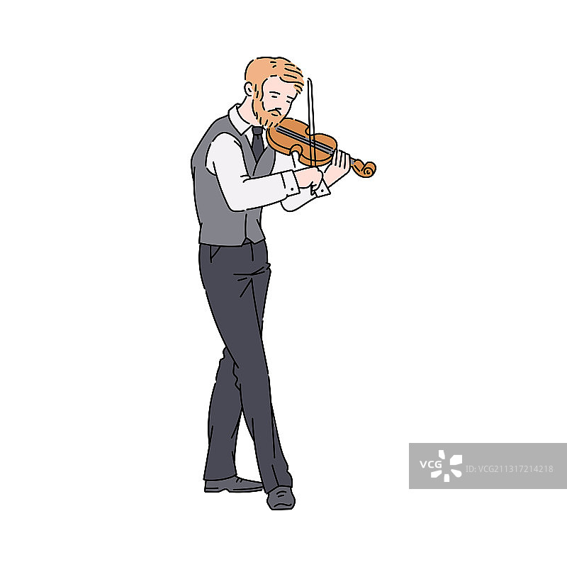 卡通男人演奏小提琴插画图片素材