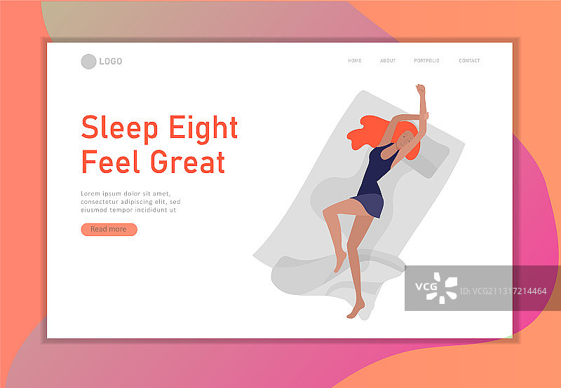 睡眠角色女孩着陆页模板图片素材