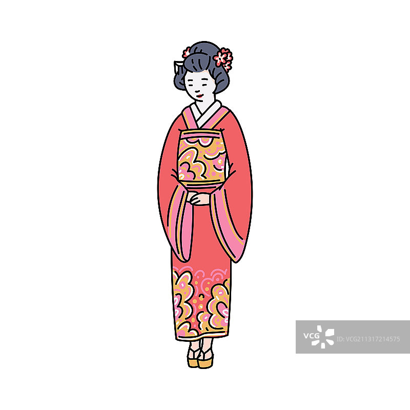 穿着传统和服的日本女人素描图片素材