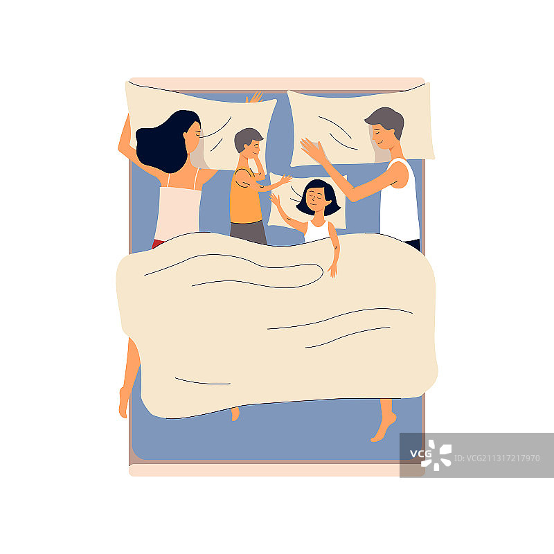 一家人一起睡觉扁平风格图片素材