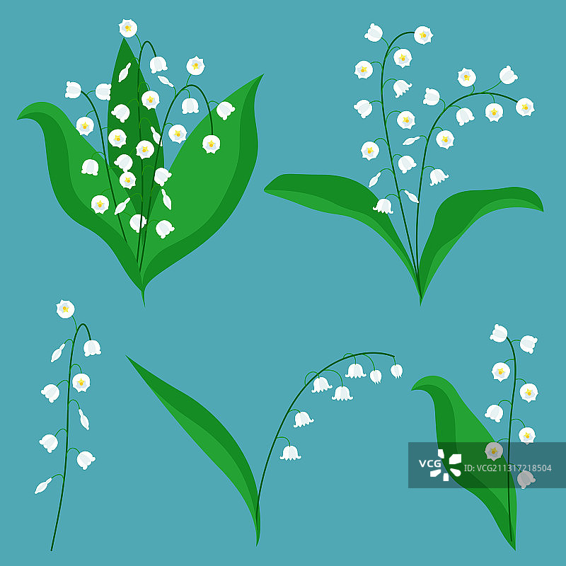 卡通白色铃兰元素套装图片素材