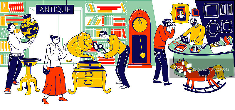 人物逛古董店购买特色商品图片素材